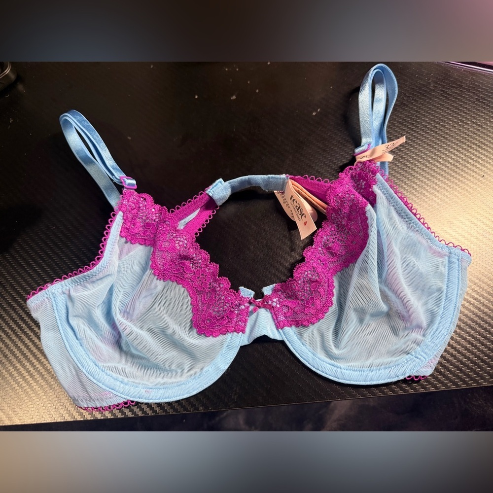 Victoria's Secret Tease Blue and Purple Lace Bra 32C NWT